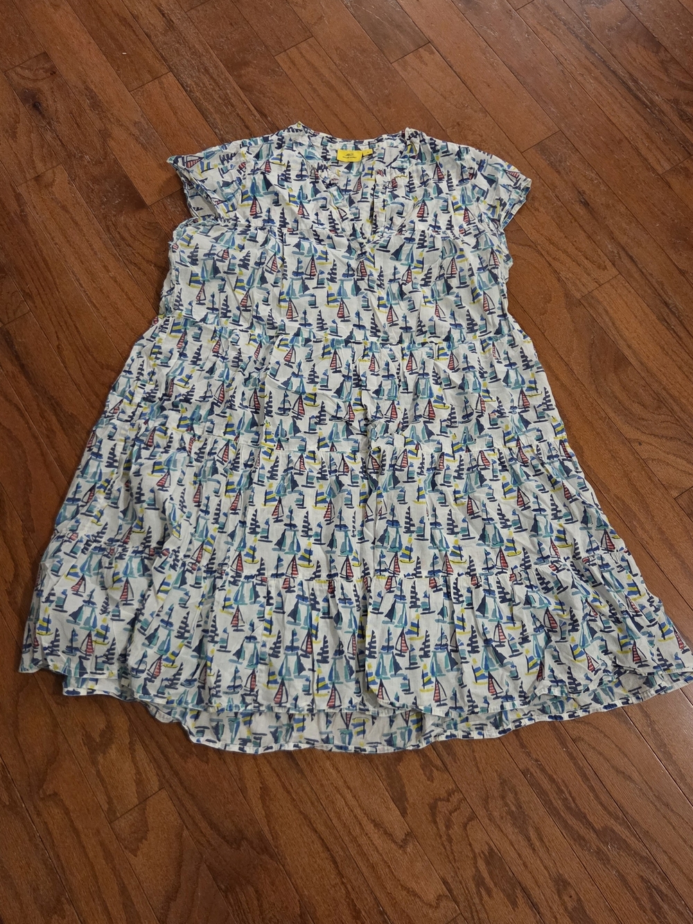 Roller Rabbit White Tiered Dress with Multicolor Sailboat Print